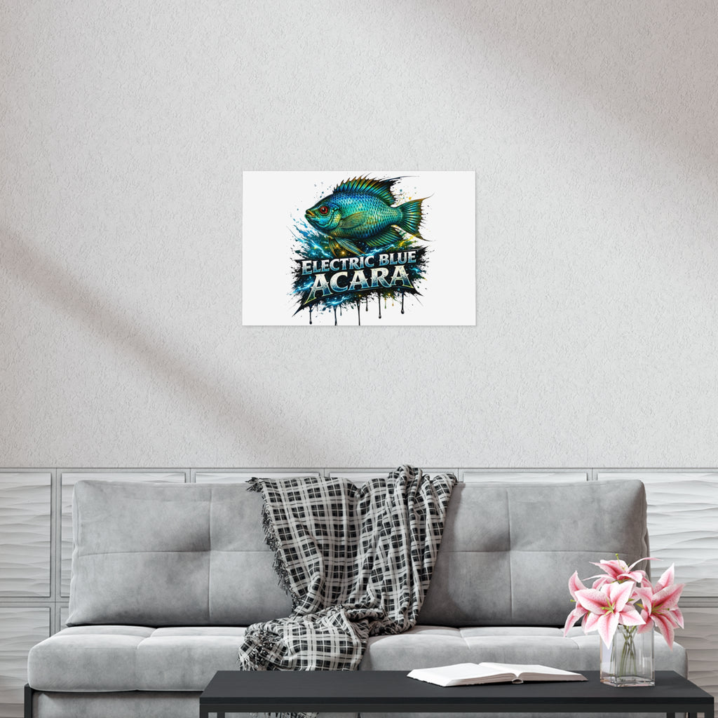 Electric Blue Acara Fish Poster — Vibrant Aquarium Wall Art