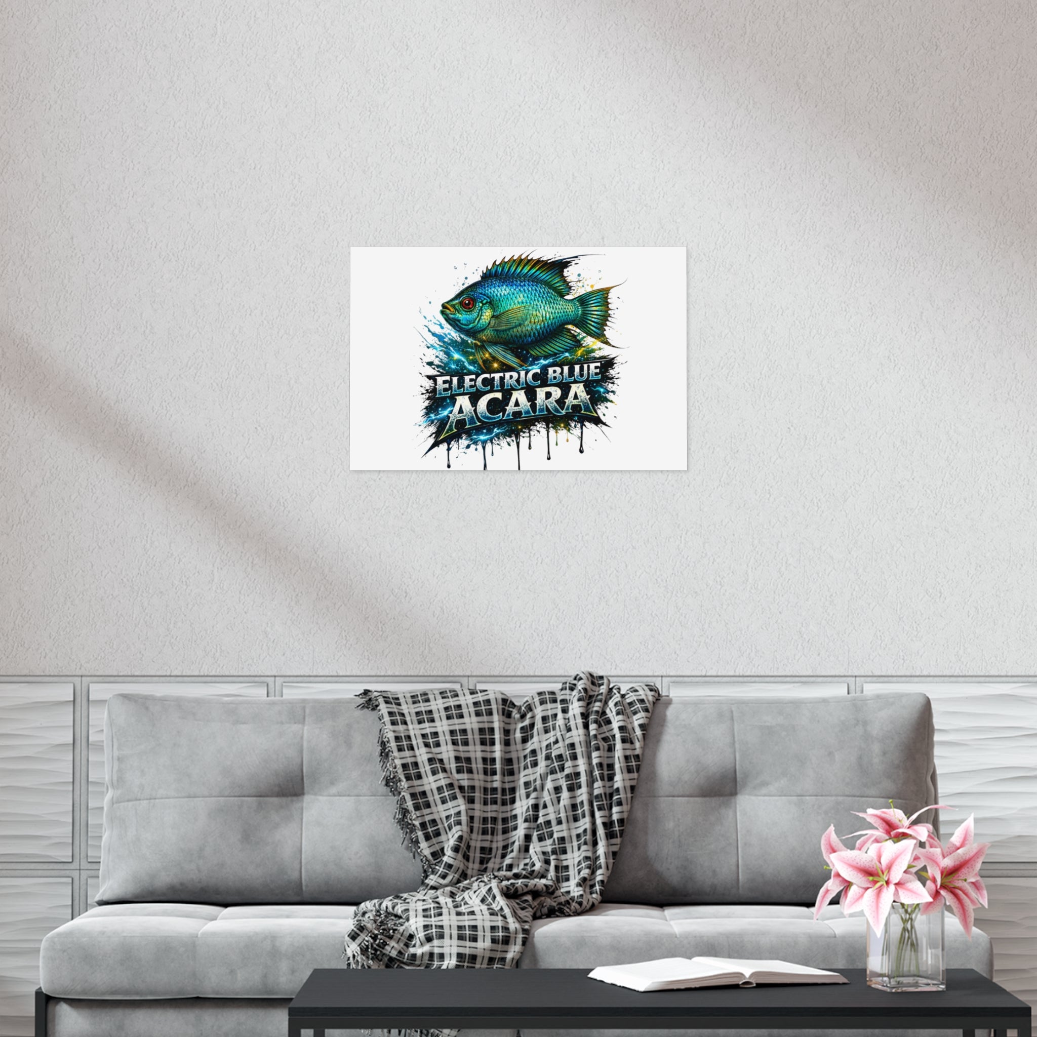 Electric Blue Acara Fish Poster — Vibrant Aquarium Wall Art