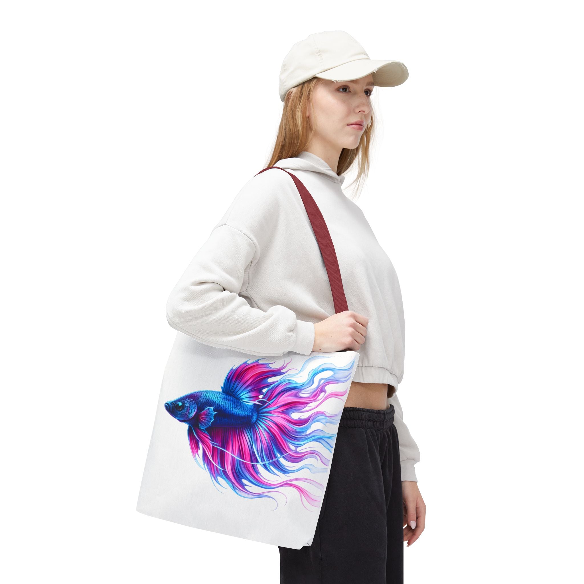 Colorful Betta Fish Tote Bag — Vibrant Blue & Pink Aquatic Art Beach Tote
