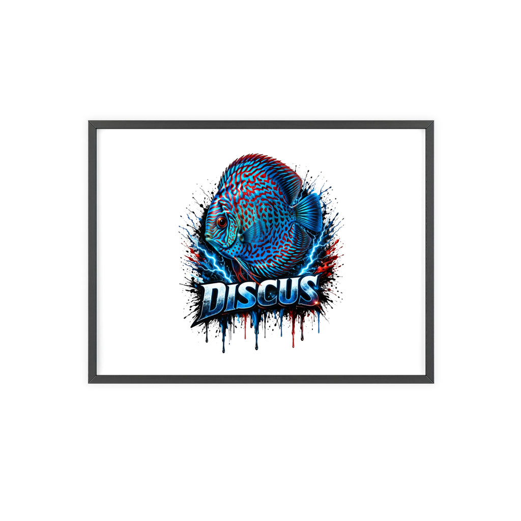 Discus Fish Poster with Wooden Frame — Colorful Aquarium Art Print