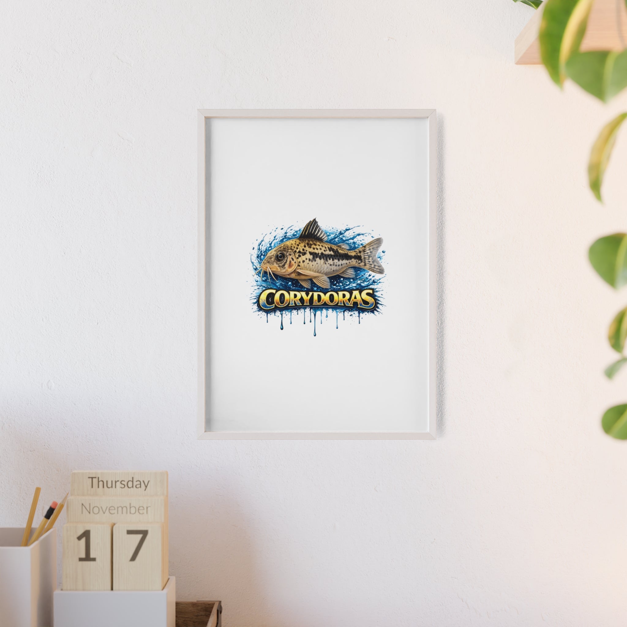 Peppered Corydoras Fish Poster with Wooden Frame — Aquarium Wall Art