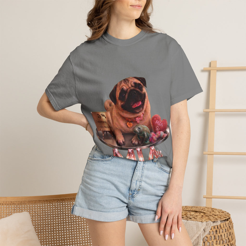 Pug Pet Portrait T-Shirt — Personalized "MIA" Dog Design