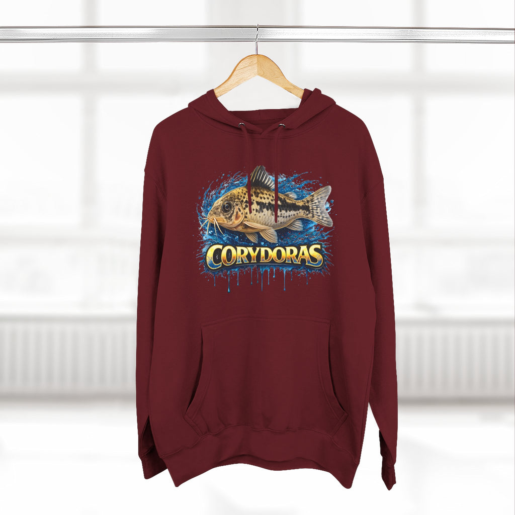 Peppered Corydoras Midweight Fleece Hoodie — Aquatic Catfish Illustration Pullover