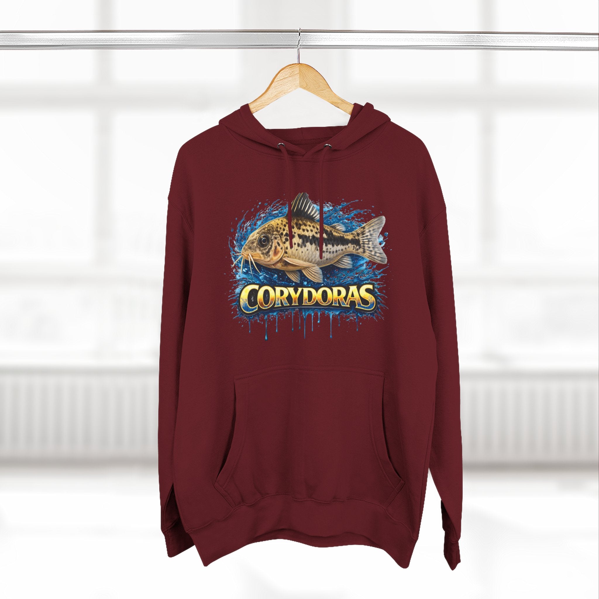 Peppered Corydoras Midweight Fleece Hoodie — Aquatic Catfish Illustration Pullover
