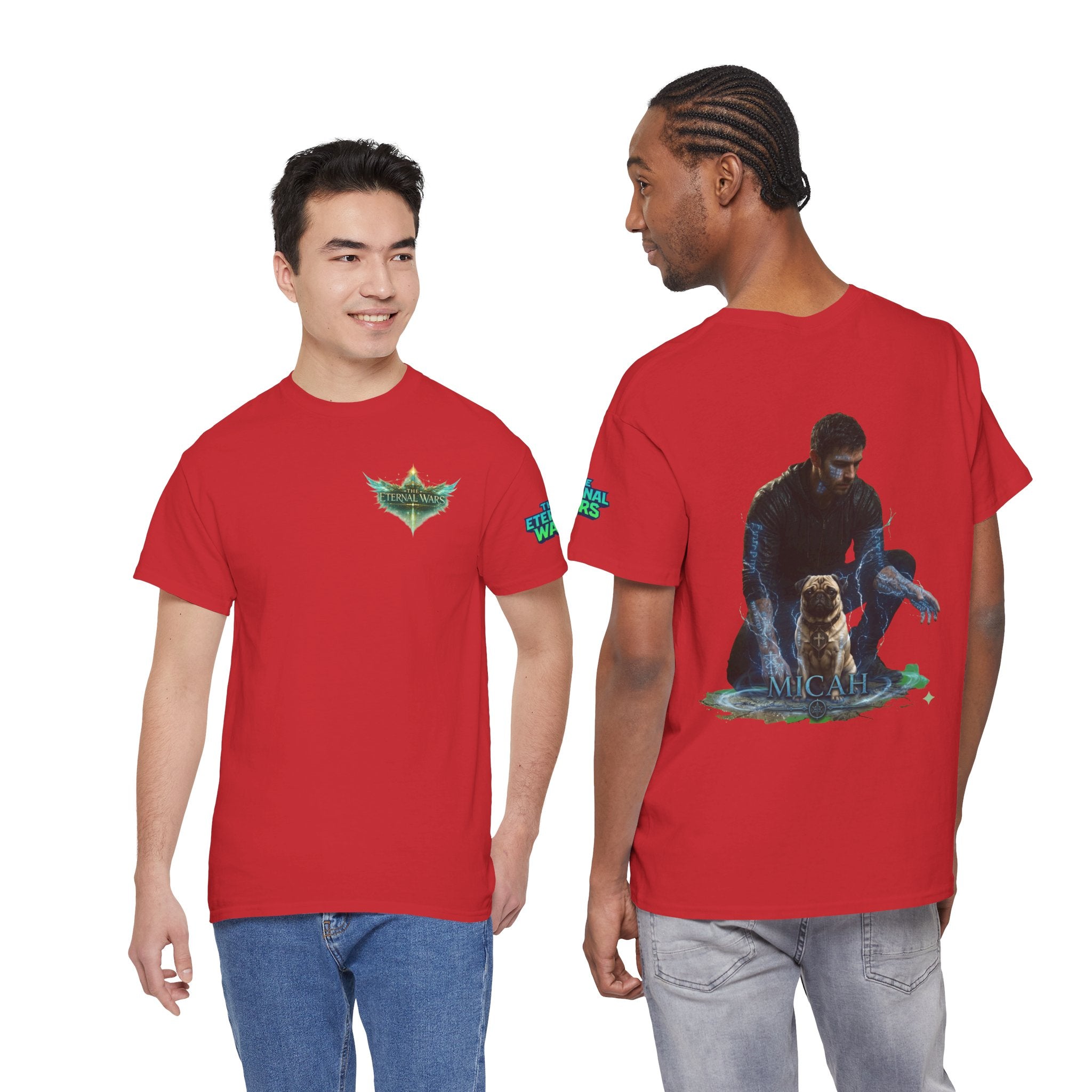 T-Shirt — Nature Warrior Graphic Tee with Man and Dog Illustration