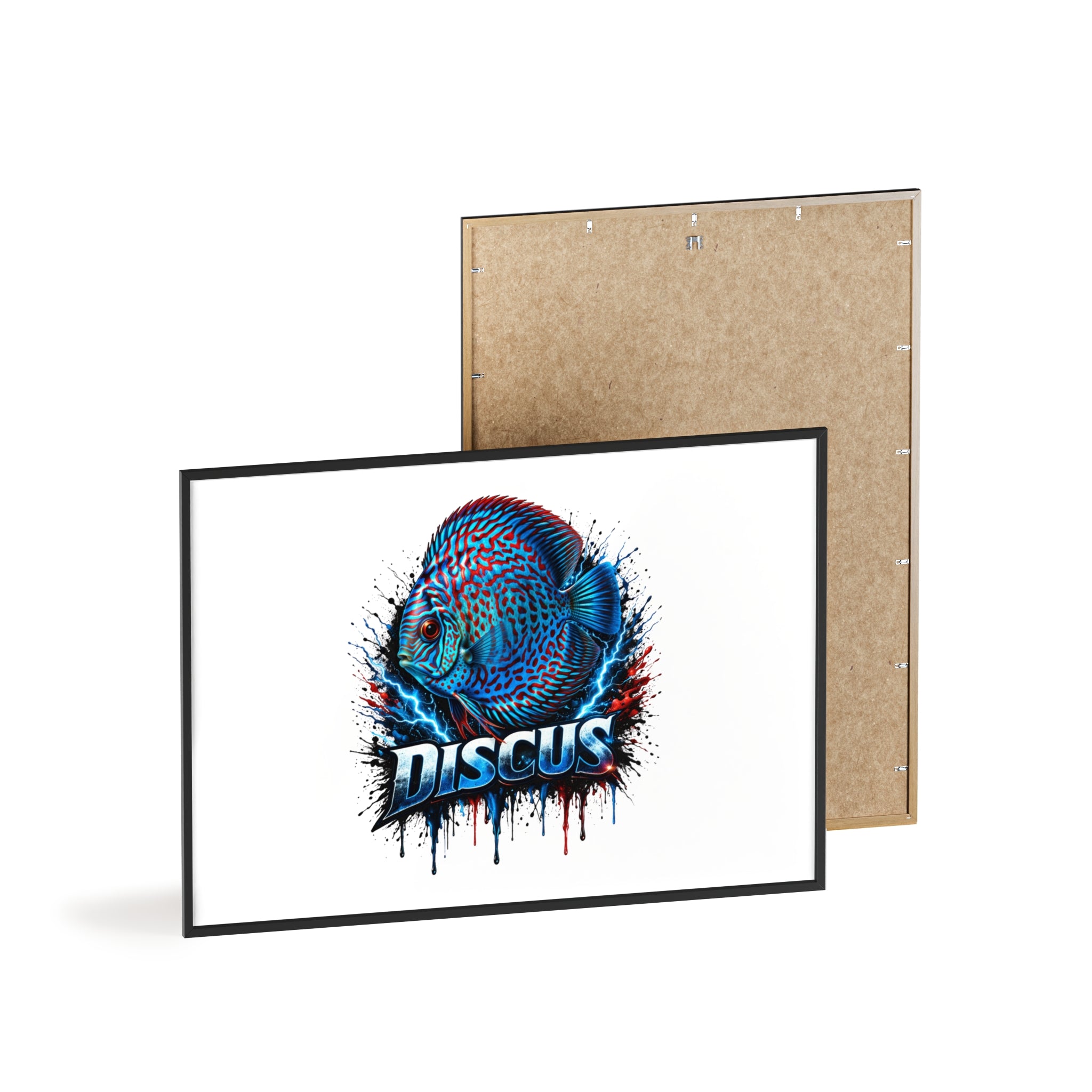 Discus Fish Poster with Wooden Frame — Colorful Aquarium Art Print