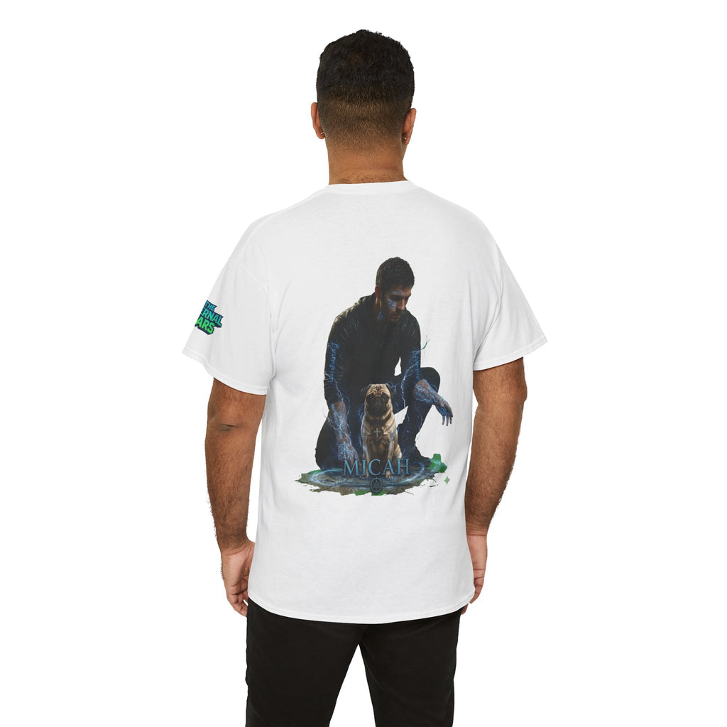 T-Shirt — Nature Warrior Graphic Tee with Man and Dog Illustration