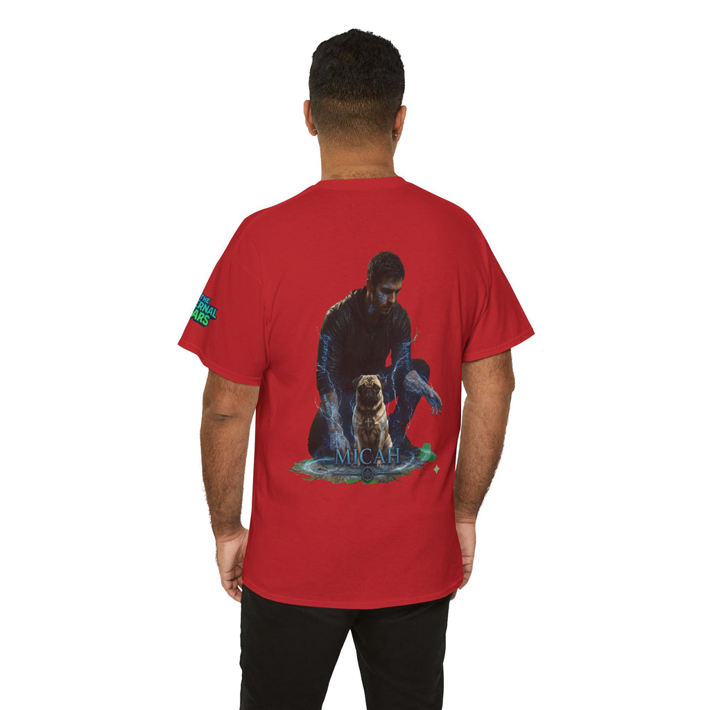 T-Shirt — Nature Warrior Graphic Tee with Man and Dog Illustration