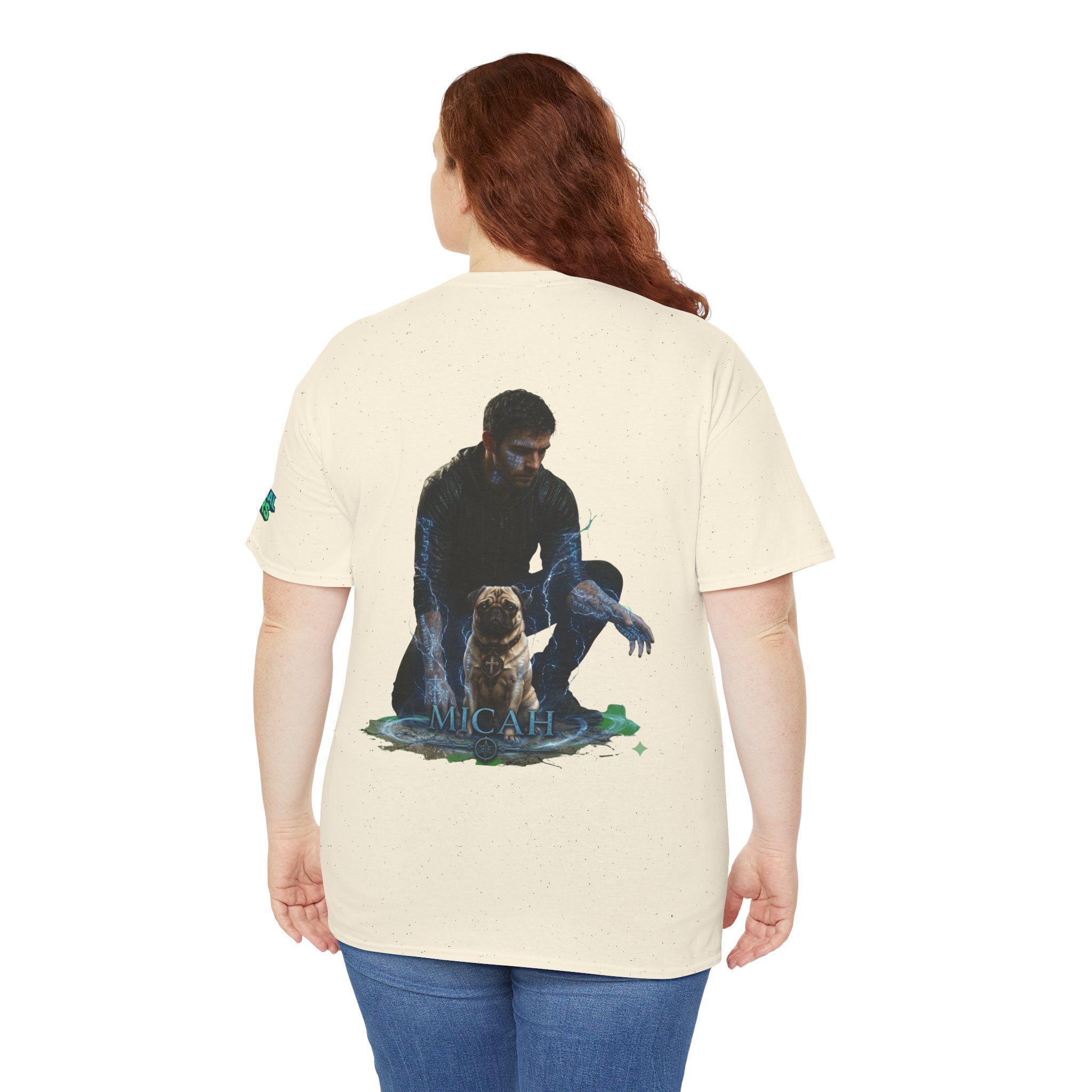 T-Shirt — Nature Warrior Graphic Tee with Man and Dog Illustration