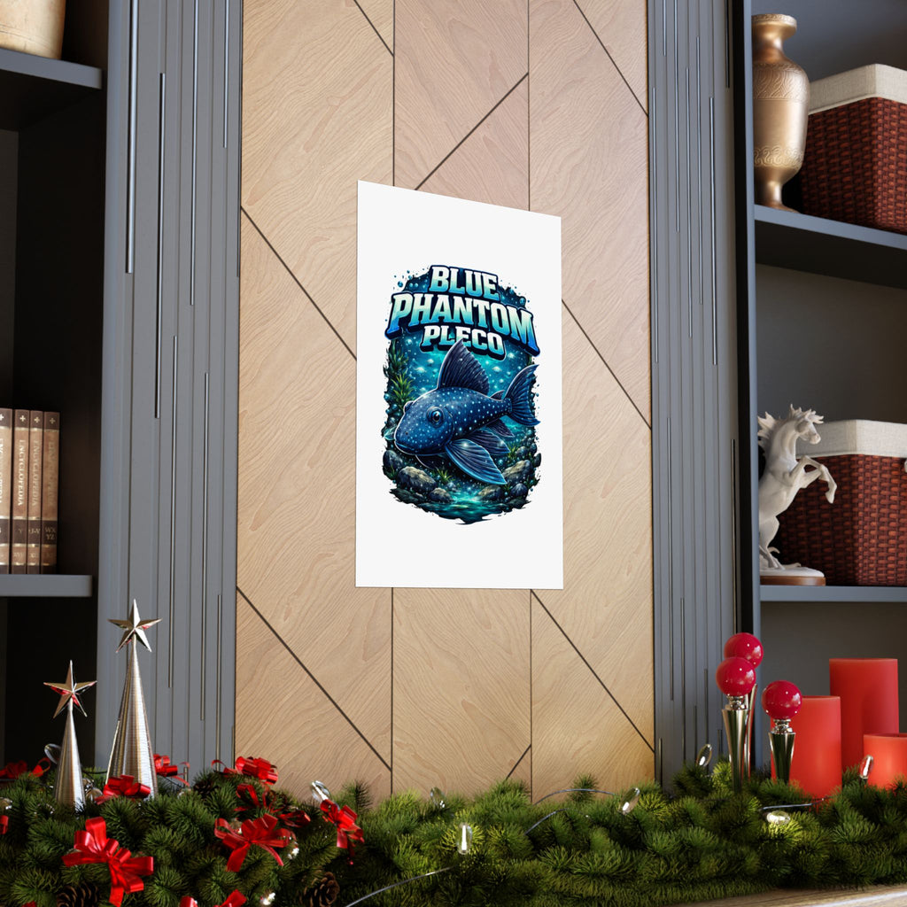 Blue Phantom Pleco Poster — Matte Vertical Aquarium Fish Art Print