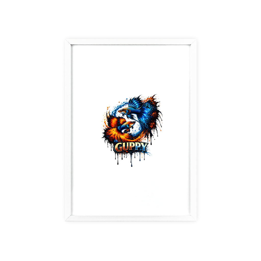 Guppy Fish Art Poster with Wooden Frame — Colorful Koi-Style Aquarium Print