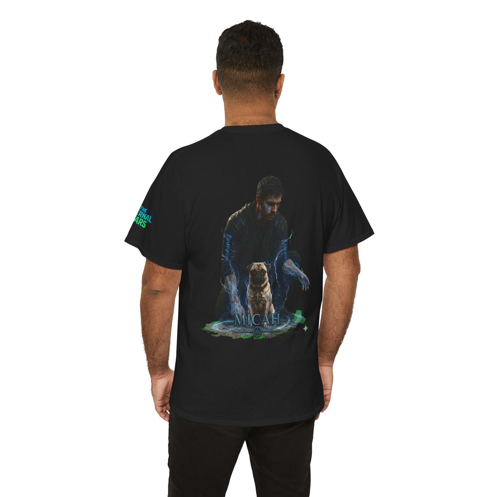 T-Shirt — Nature Warrior Graphic Tee with Man and Dog Illustration