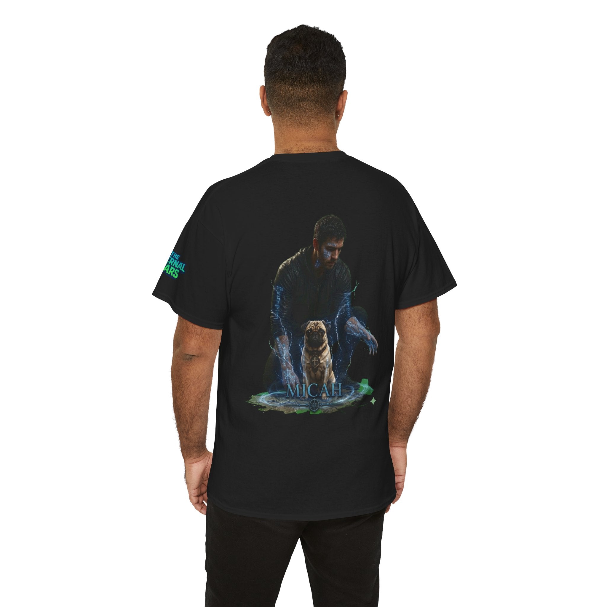 T-Shirt — Nature Warrior Graphic Tee with Man and Dog Illustration