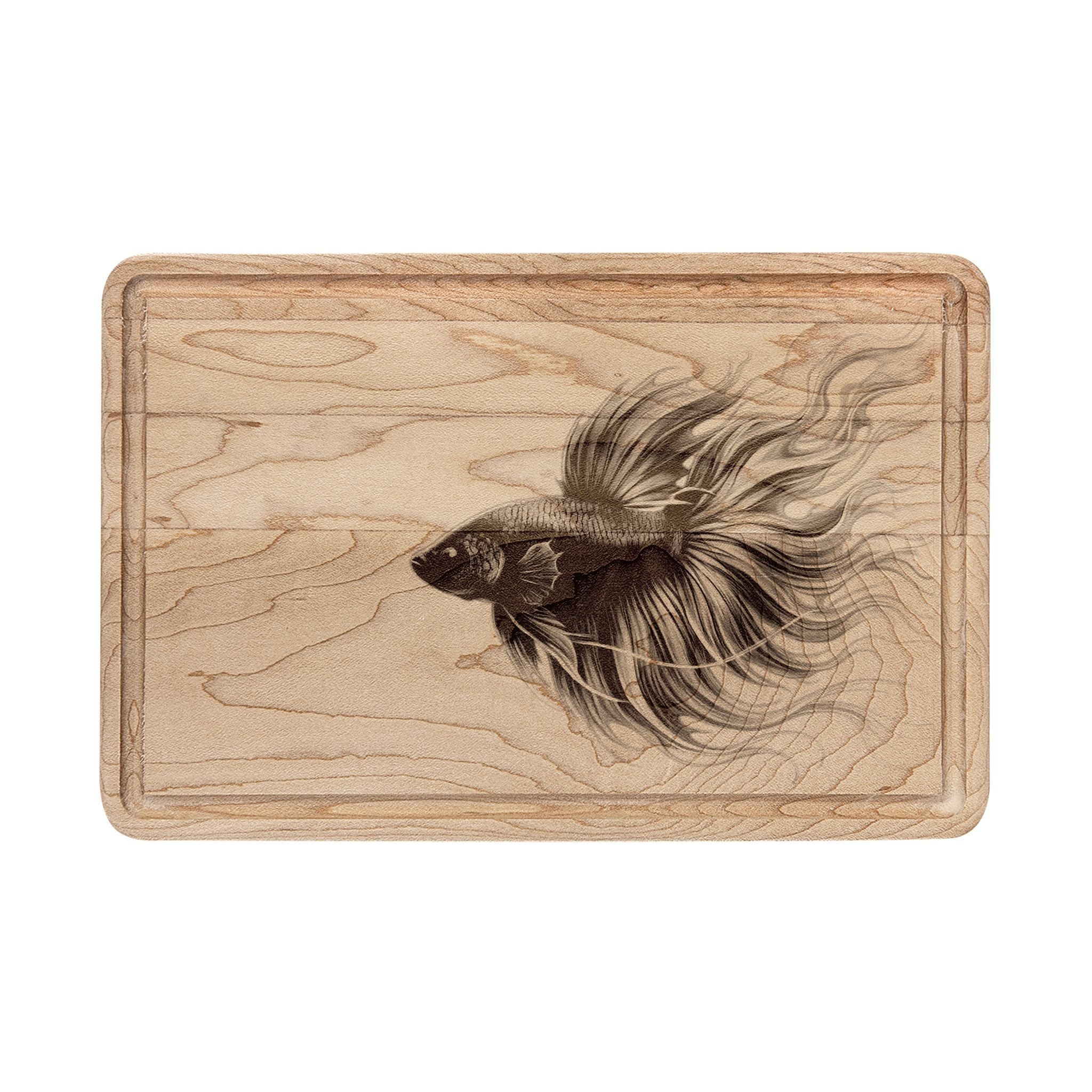 Engraved Betta Fish Wooden Cutting Board – Decorative Kitchen Serving & Prep Board
