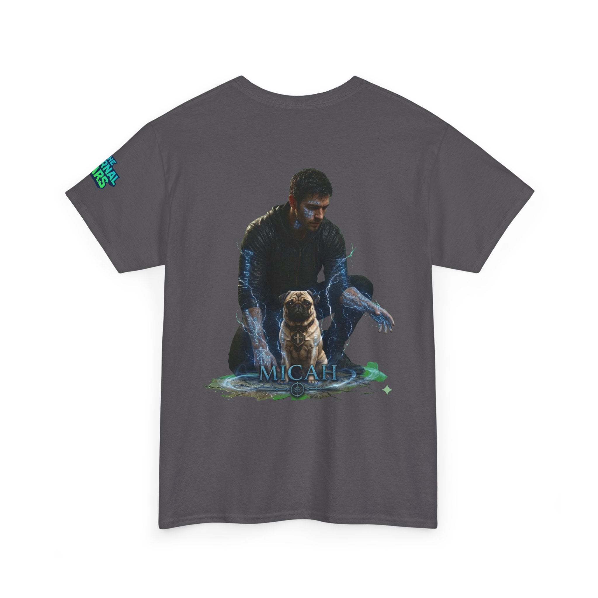 T-Shirt — Nature Warrior Graphic Tee with Man and Dog Illustration