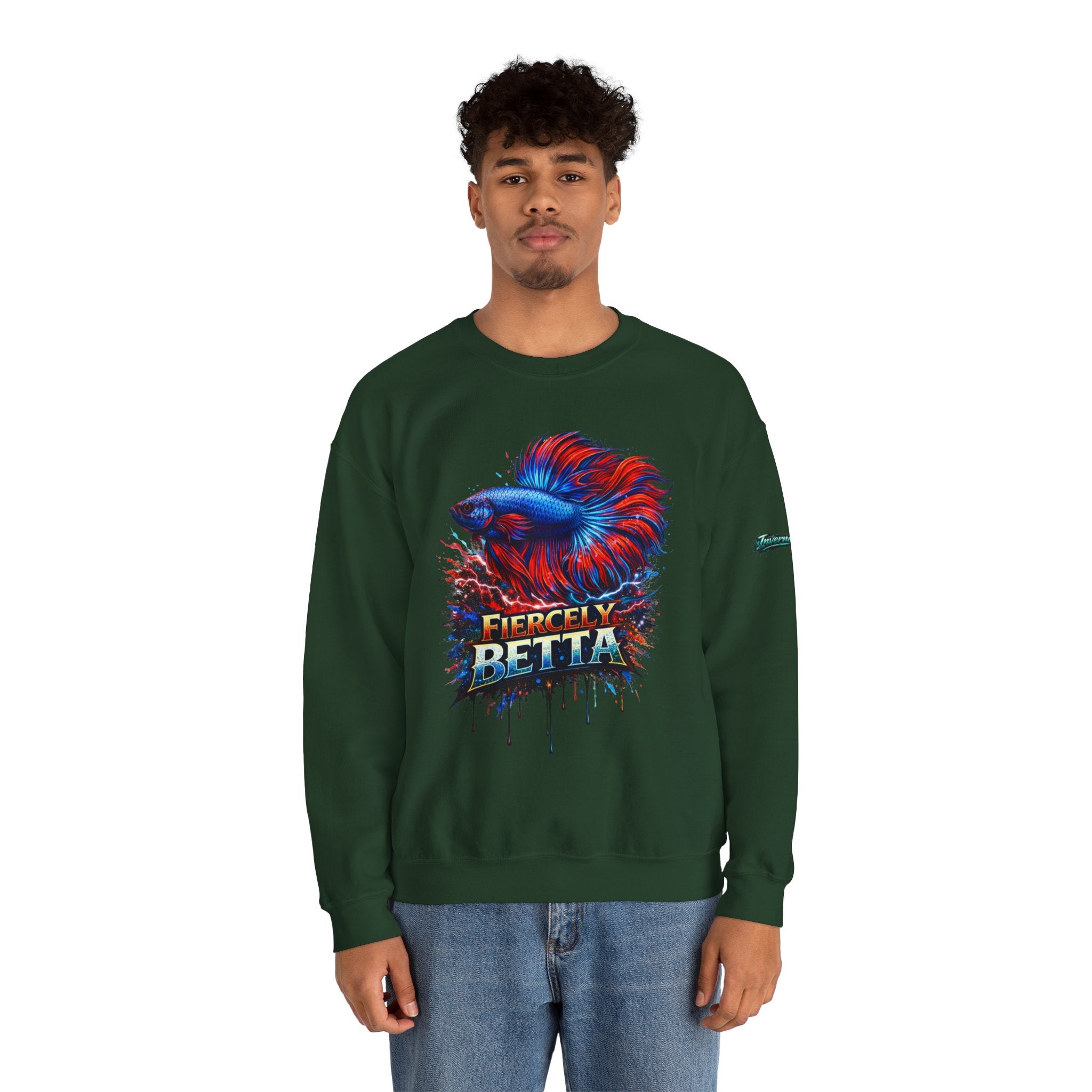 Betta Fish Crewneck Sweatshirt — "Fiercely Betta" Colorful Aquarium Graphic