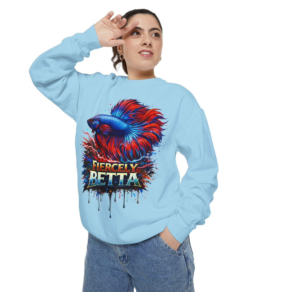 Betta Fish Sweatshirt — "Fiercely Betta" Colorful Aquarium Crewneck