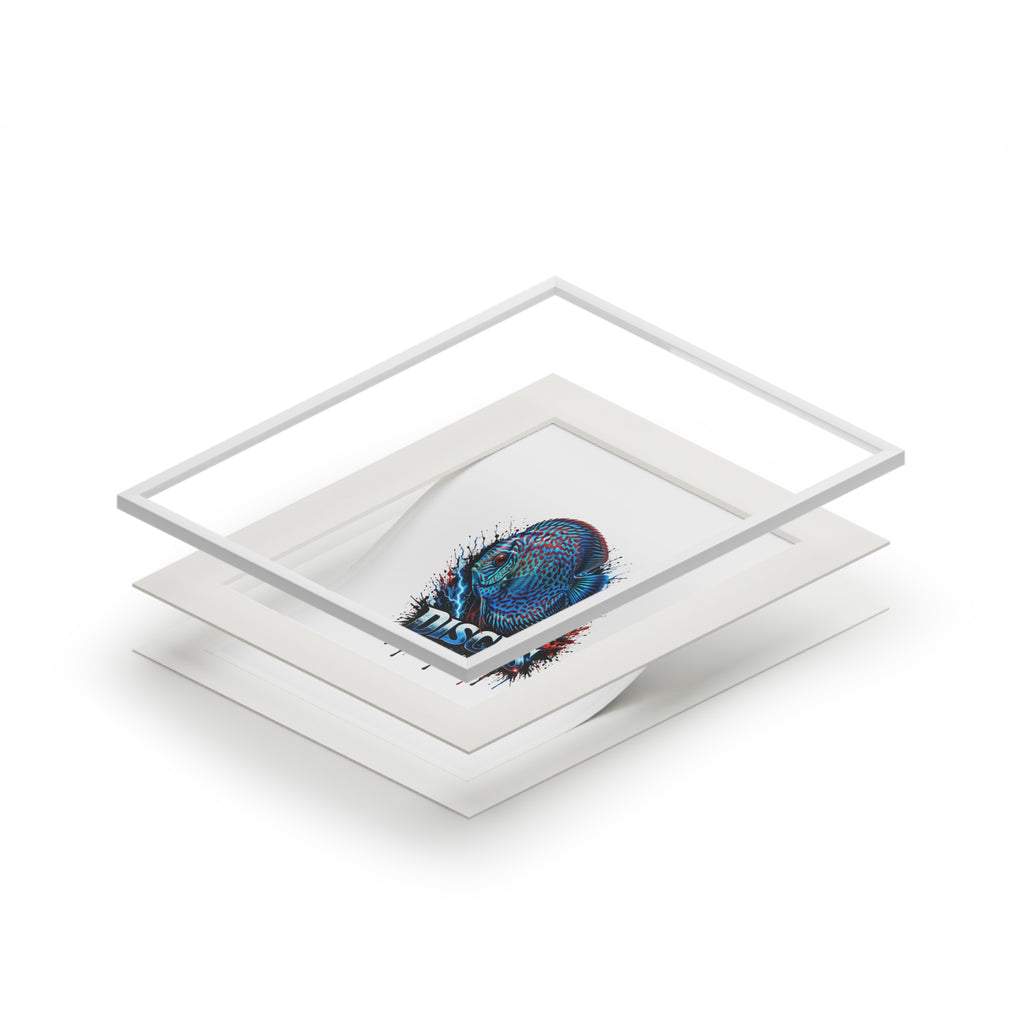Discus Fish Fine Art Print with Passepartout Frame — Vibrant Blue Aquarium Wall Art