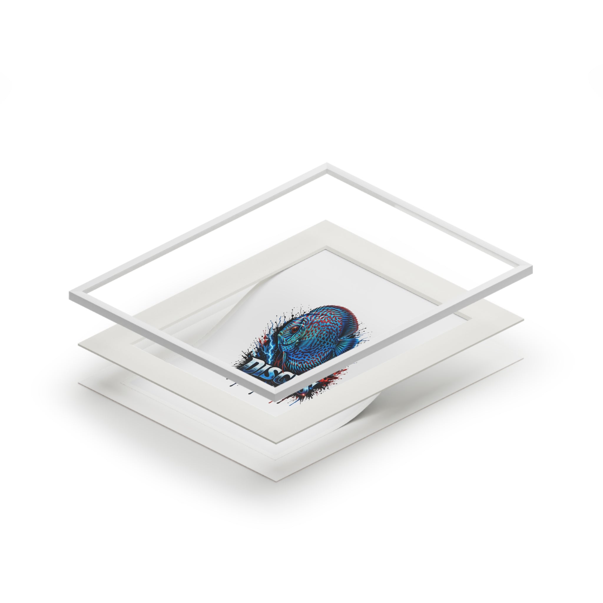 Discus Fish Fine Art Print with Passepartout Frame — Vibrant Blue Aquarium Wall Art