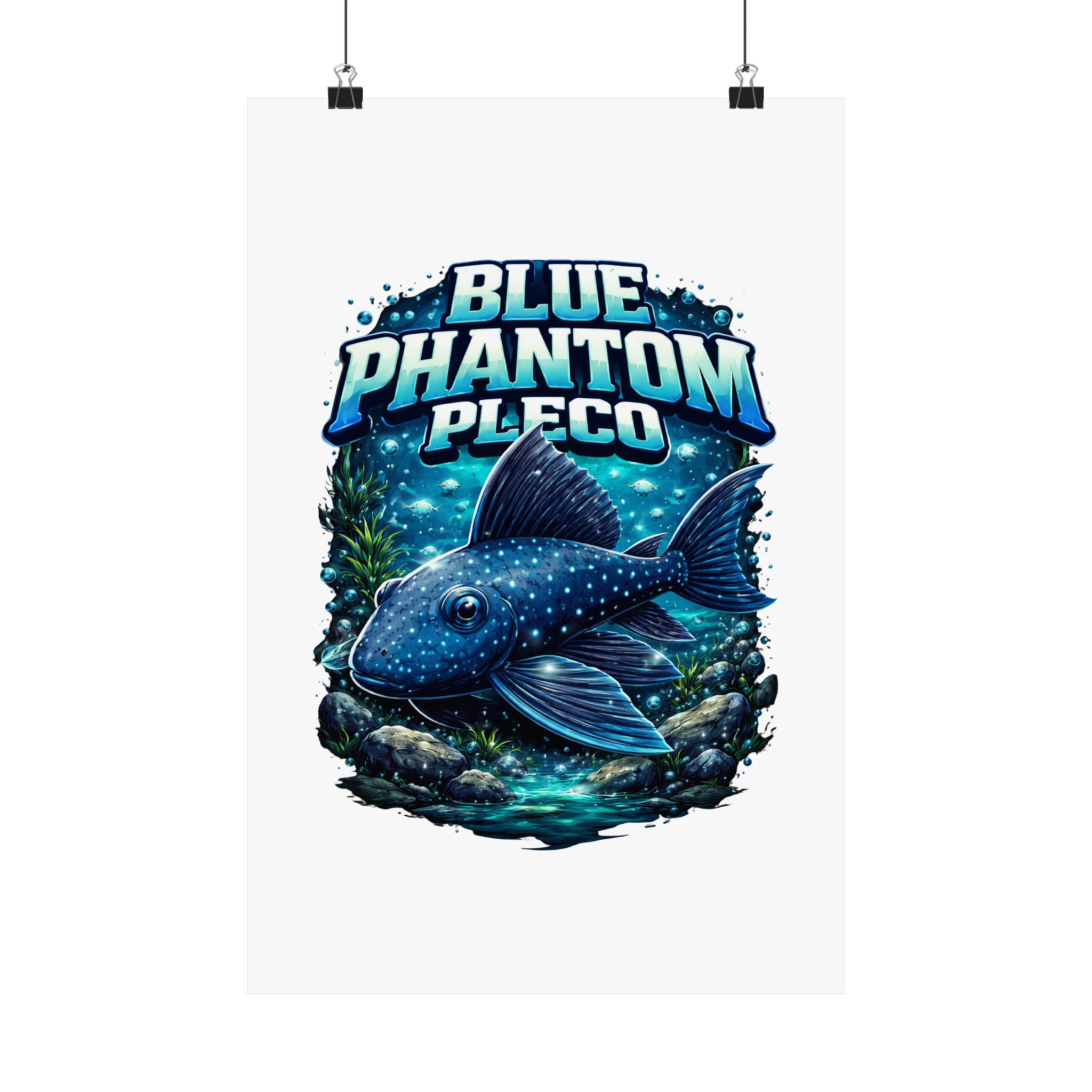 Blue Phantom Pleco Poster — Matte Vertical Aquarium Fish Art Print