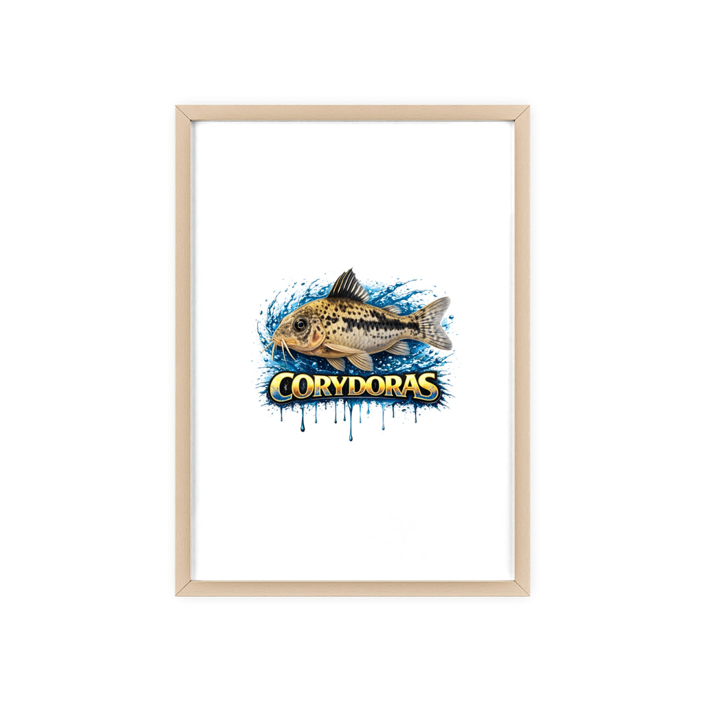 Peppered Corydoras Fish Poster with Wooden Frame — Aquarium Wall Art