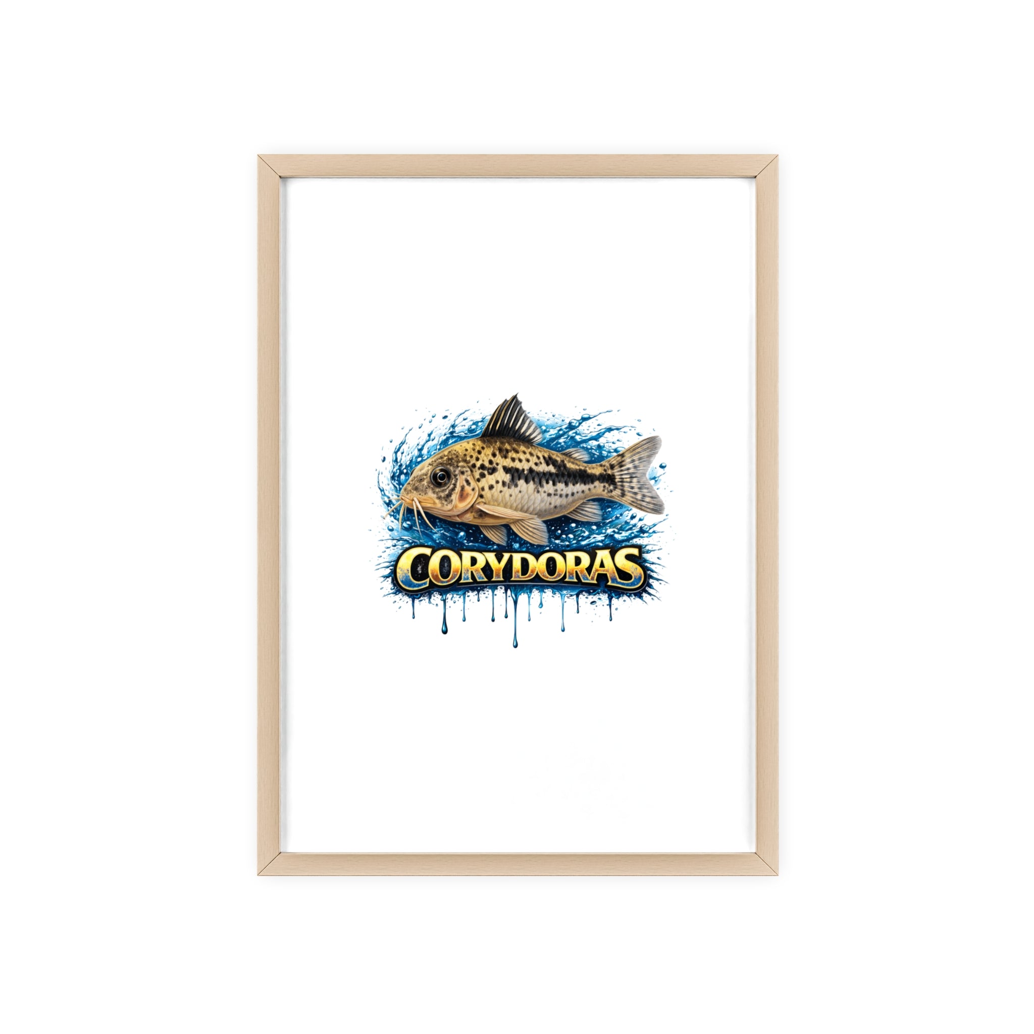 Peppered Corydoras Fish Poster with Wooden Frame — Aquarium Wall Art