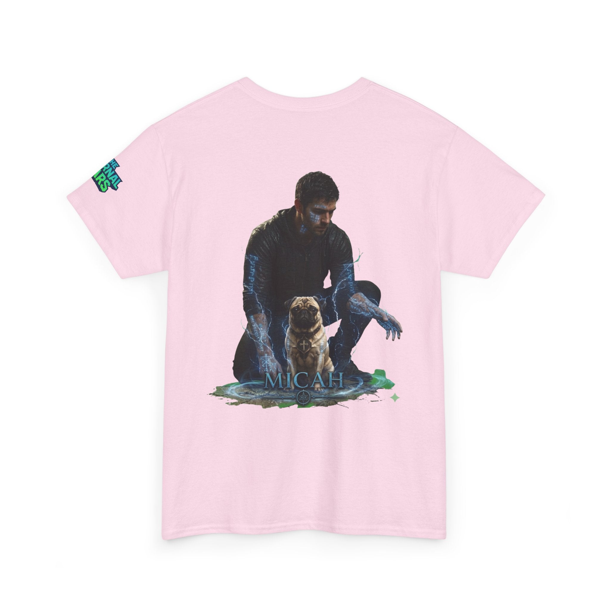 T-Shirt — Nature Warrior Graphic Tee with Man and Dog Illustration