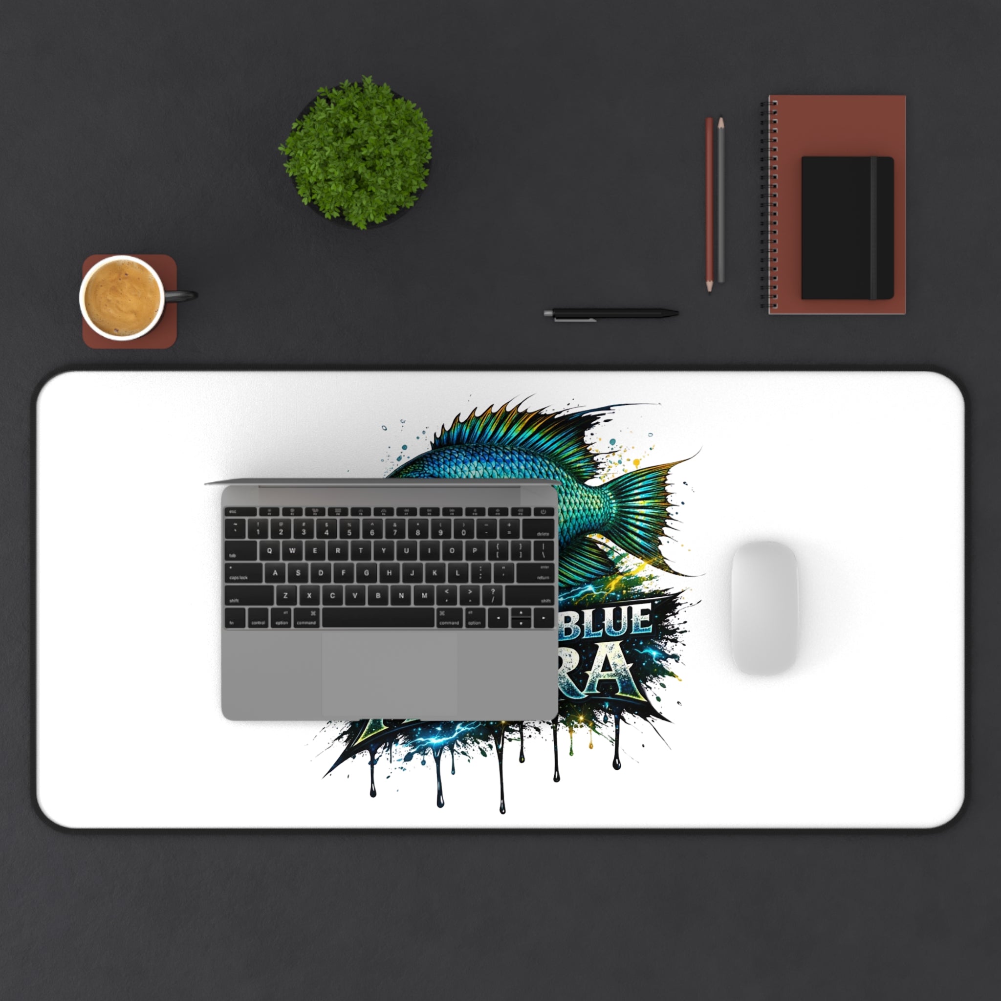 Electric Blue Acara Desk Mat — Vibrant Fish Gaming/Workstation Mousepad