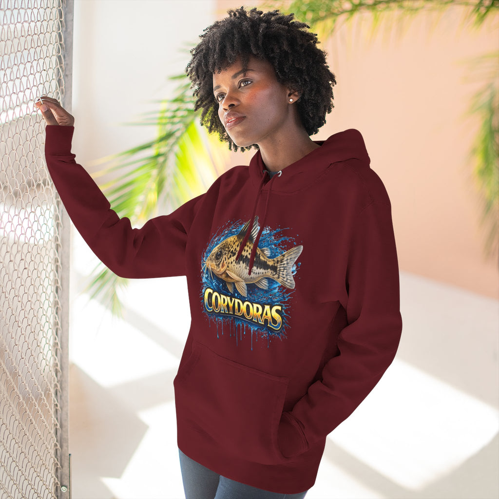 Peppered Corydoras Midweight Fleece Hoodie — Aquatic Catfish Illustration Pullover