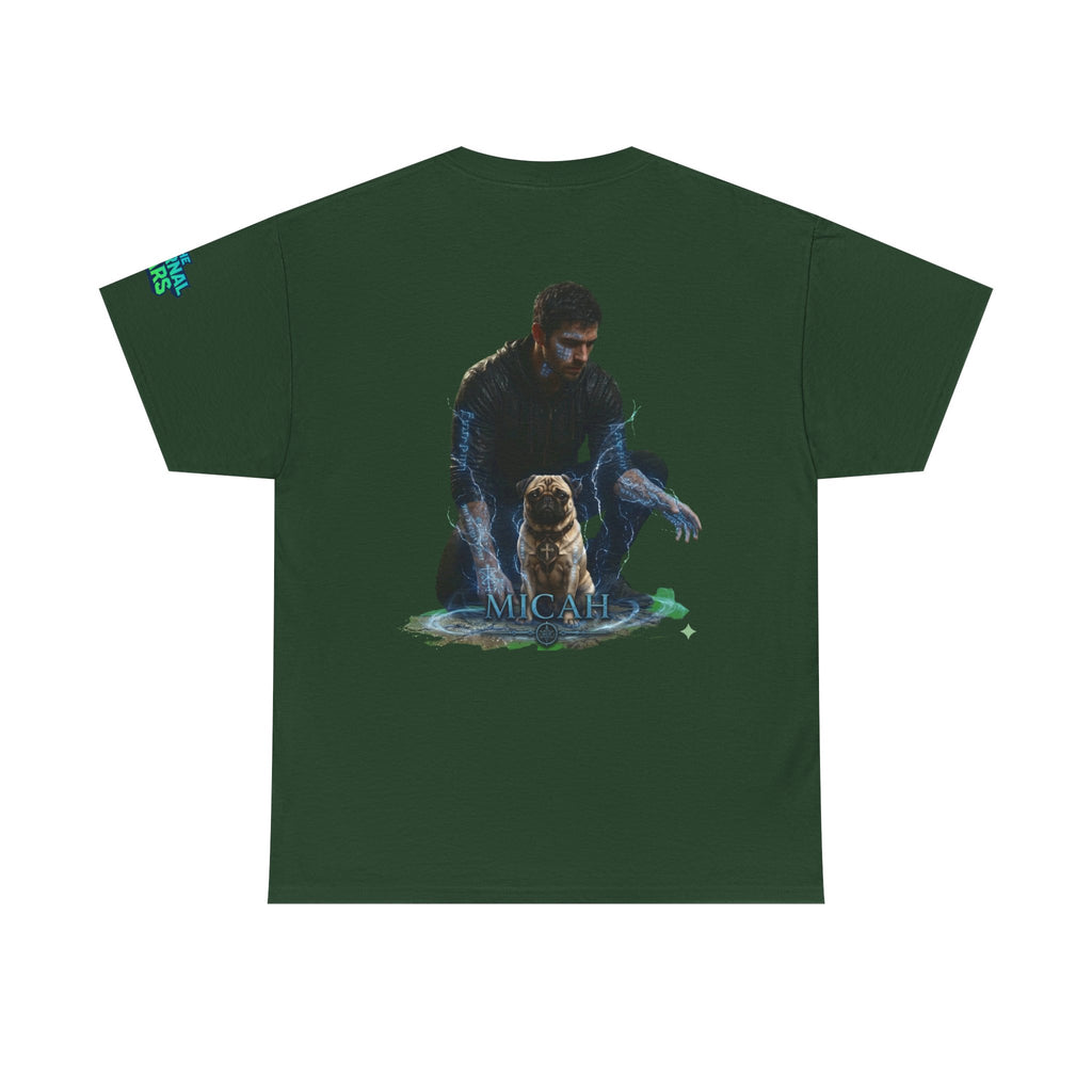 T-Shirt — Nature Warrior Graphic Tee with Man and Dog Illustration