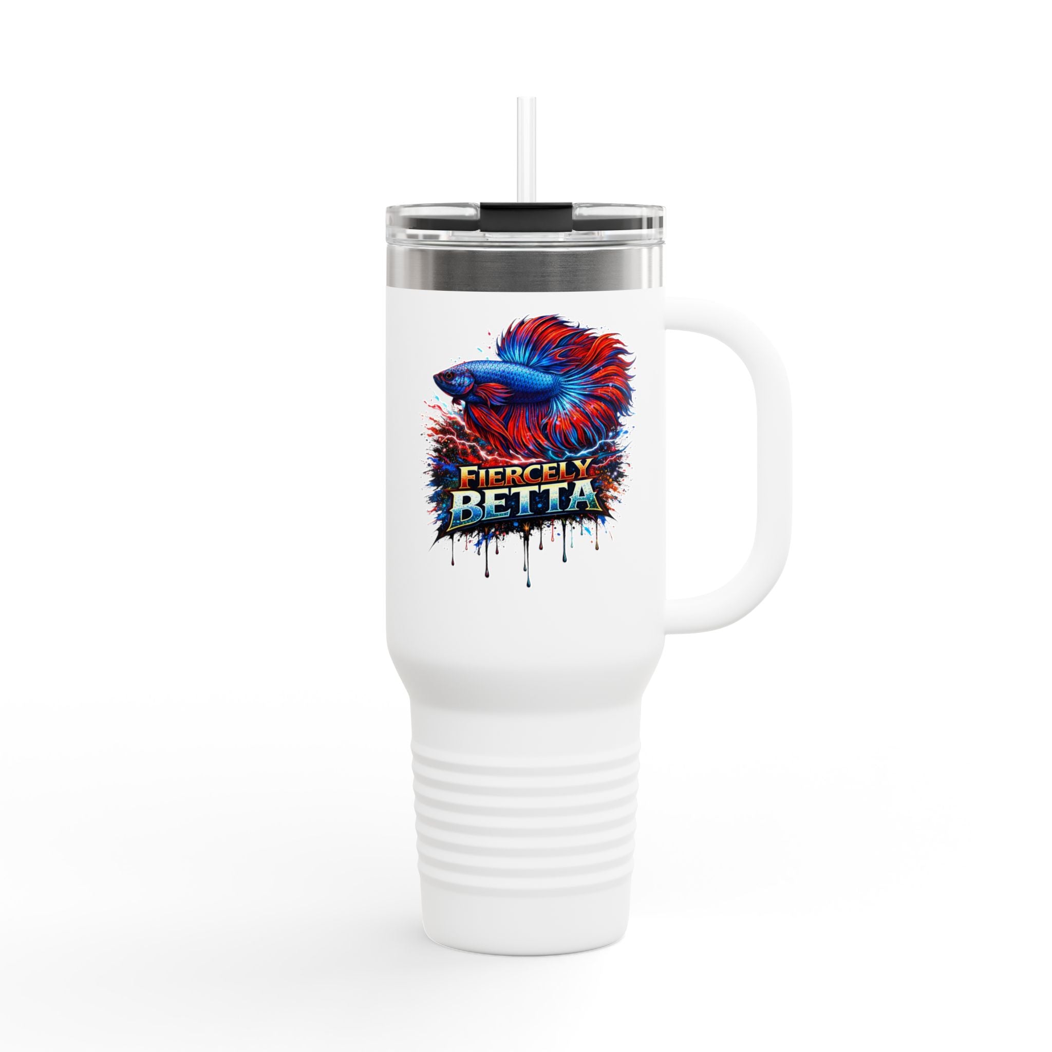 40oz Insulated Travel Mug — 'Fiercely Betta' Colorful Betta Fish Design