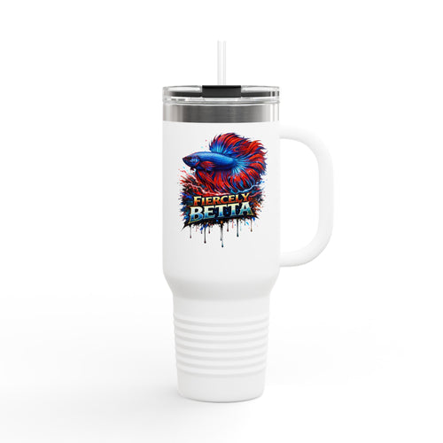 40oz Insulated Travel Mug — 'Fiercely Betta' Colorful Betta Fish Design