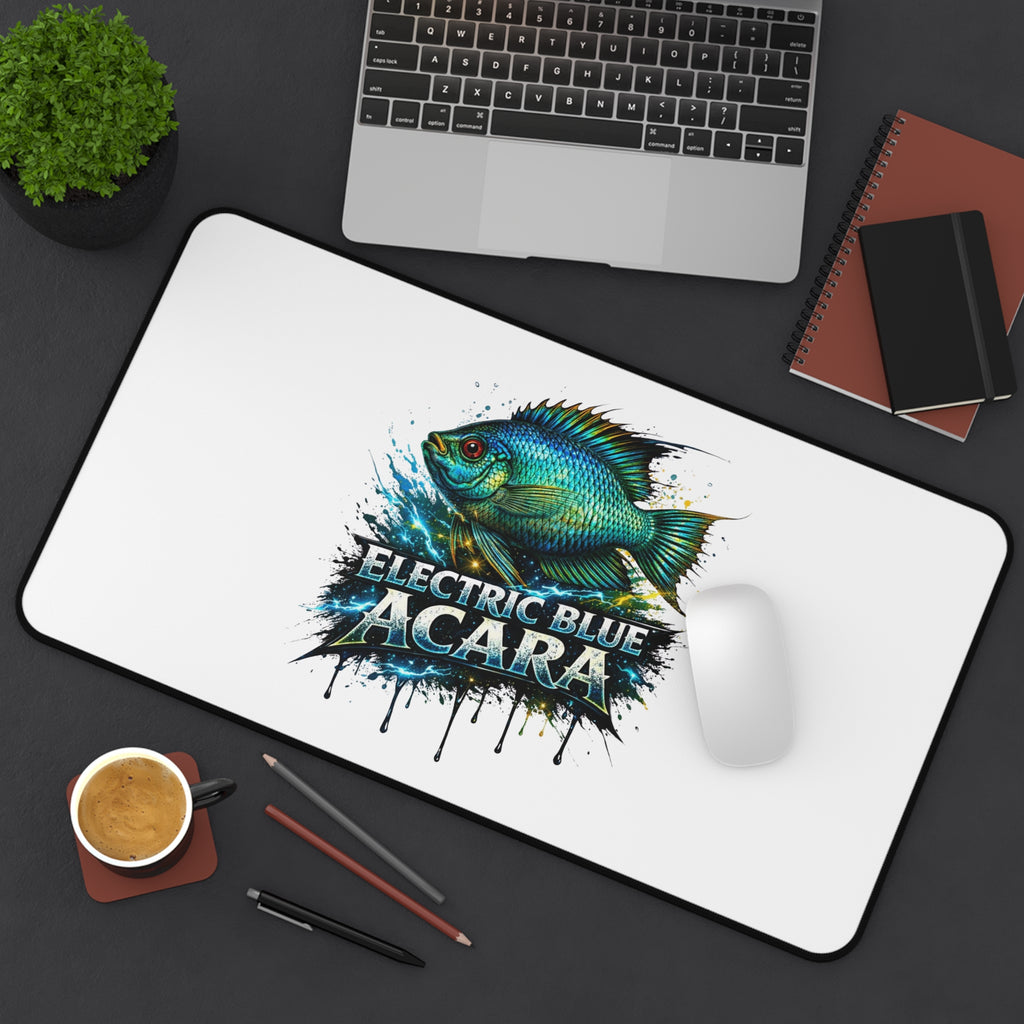 Electric Blue Acara Desk Mat — Vibrant Fish Gaming/Workstation Mousepad