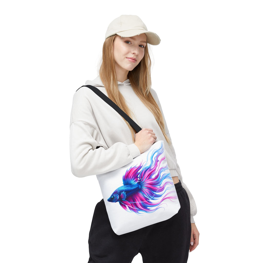 Colorful Betta Fish Tote Bag — Vibrant Blue & Pink Aquatic Art Beach Tote