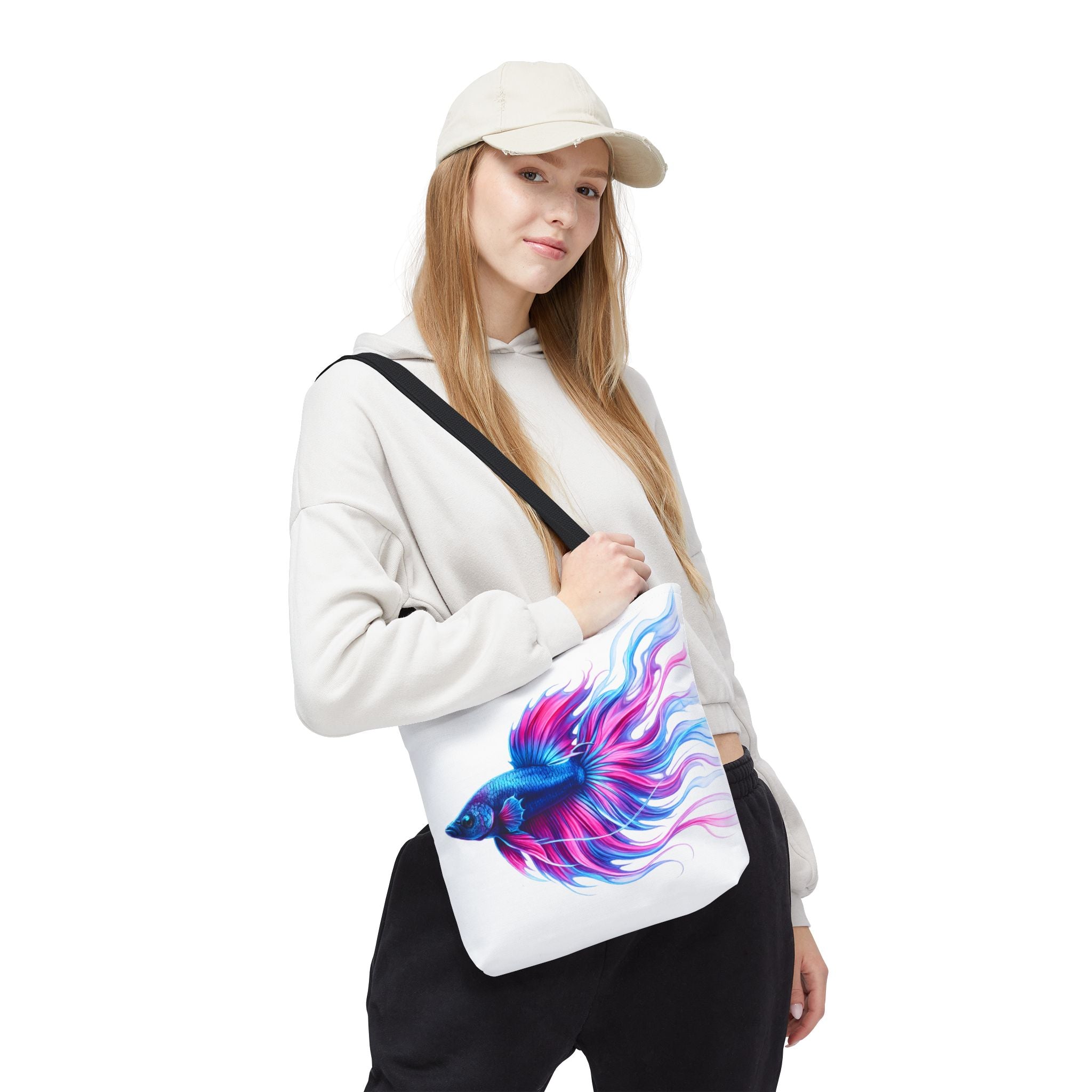 Colorful Betta Fish Tote Bag — Vibrant Blue & Pink Aquatic Art Beach Tote