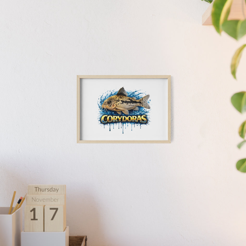 Peppered Corydoras Fish Poster with Wooden Frame — Aquarium Wall Art
