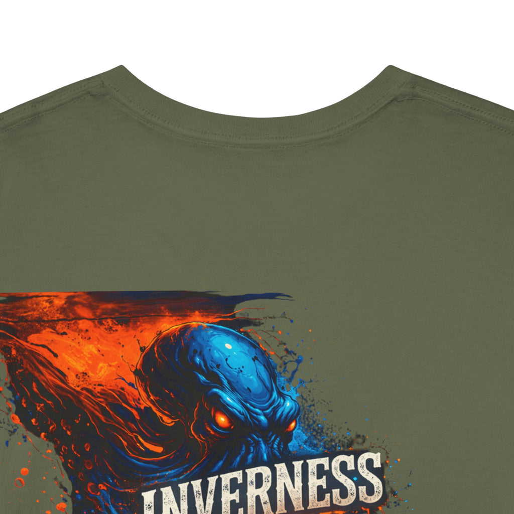 Inverness Ink Graphic Tee — Bold Blue & Orange Splash Backprint