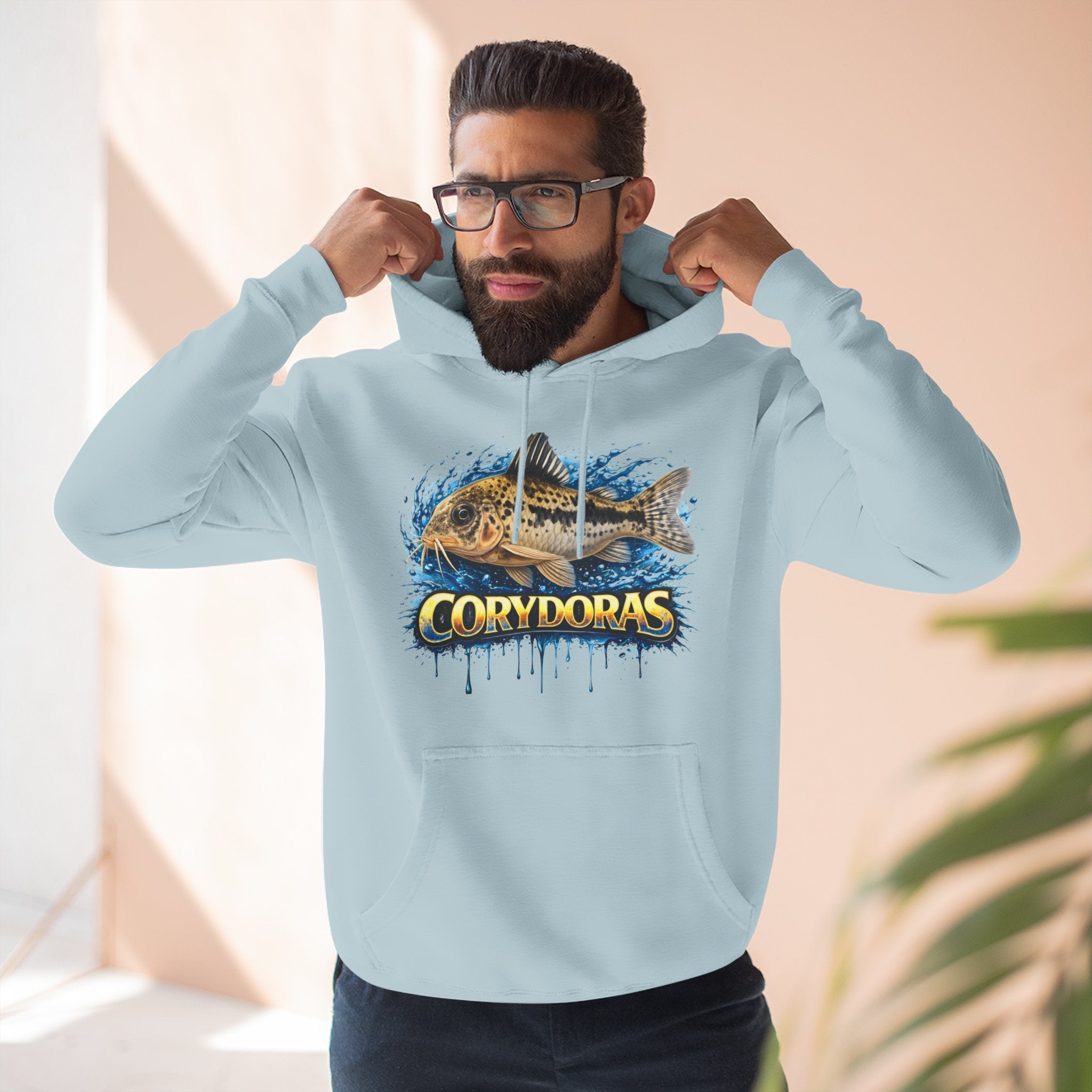 Peppered Corydoras Midweight Fleece Hoodie — Aquatic Catfish Illustration Pullover
