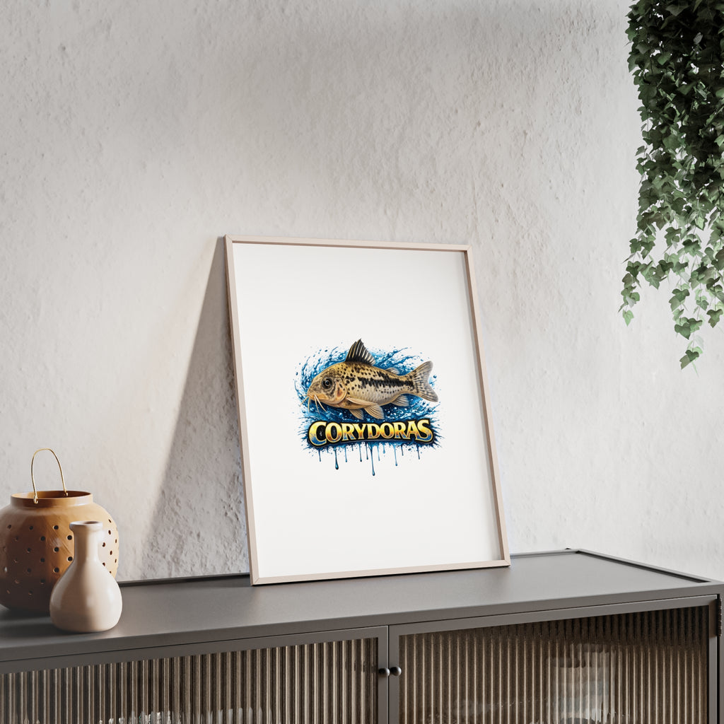 Peppered Corydoras Fish Poster with Wooden Frame — Aquarium Wall Art