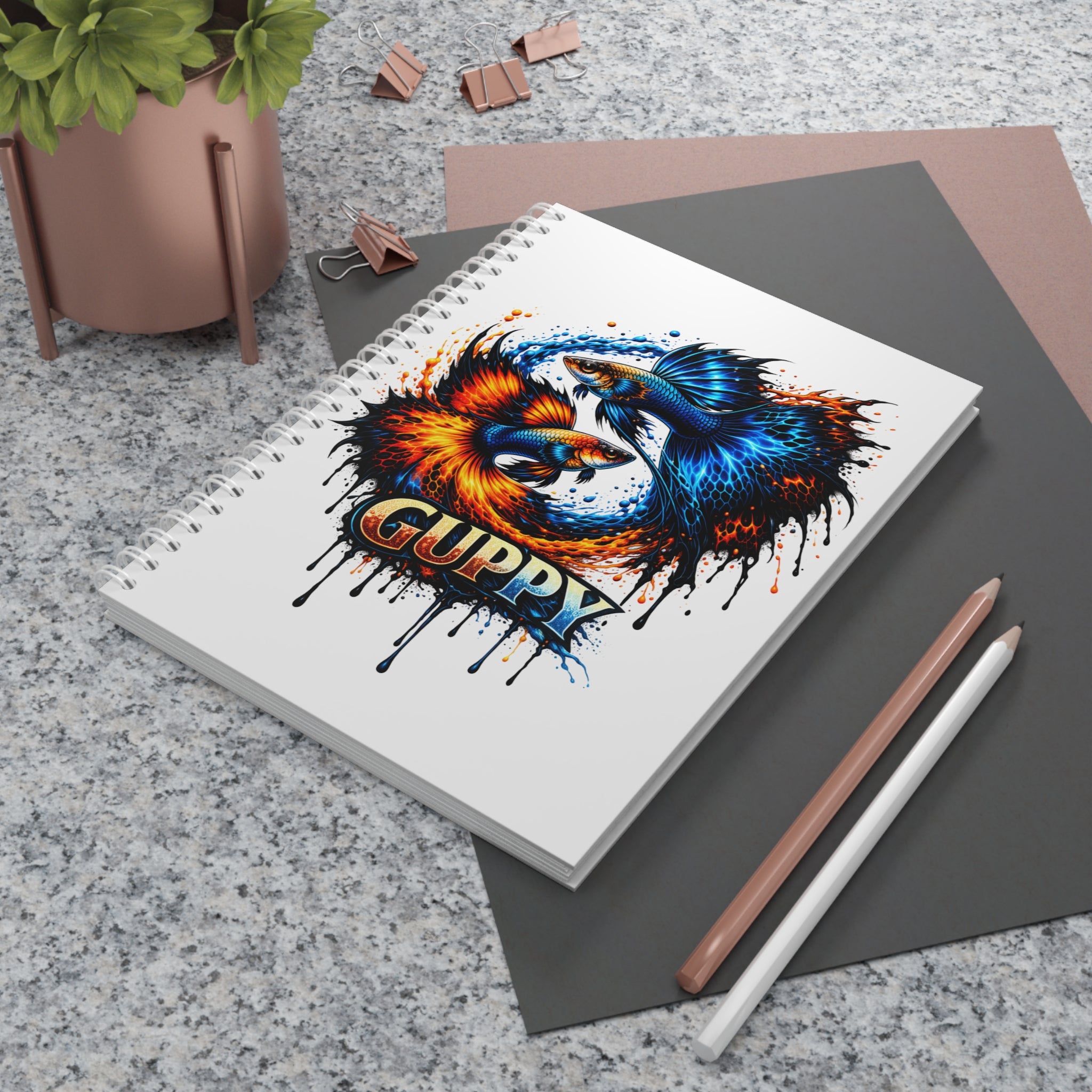 Fire & Ice Guppy – "Neon Flare" Spiral Notebook