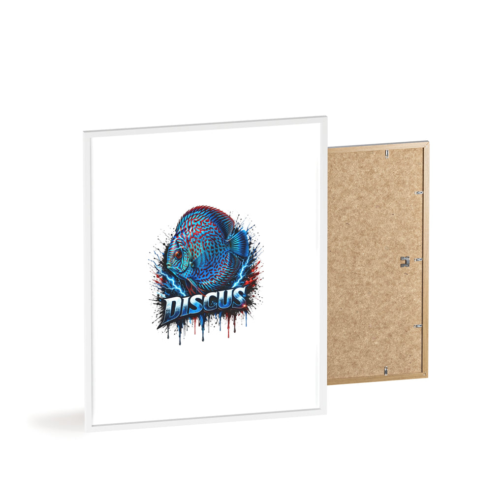 Discus Fish Poster with Wooden Frame — Colorful Aquarium Art Print