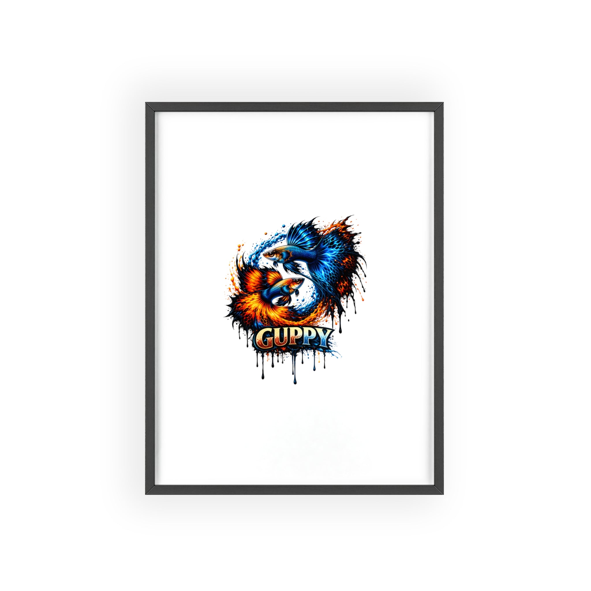Guppy Fish Art Poster with Wooden Frame — Colorful Koi-Style Aquarium Print