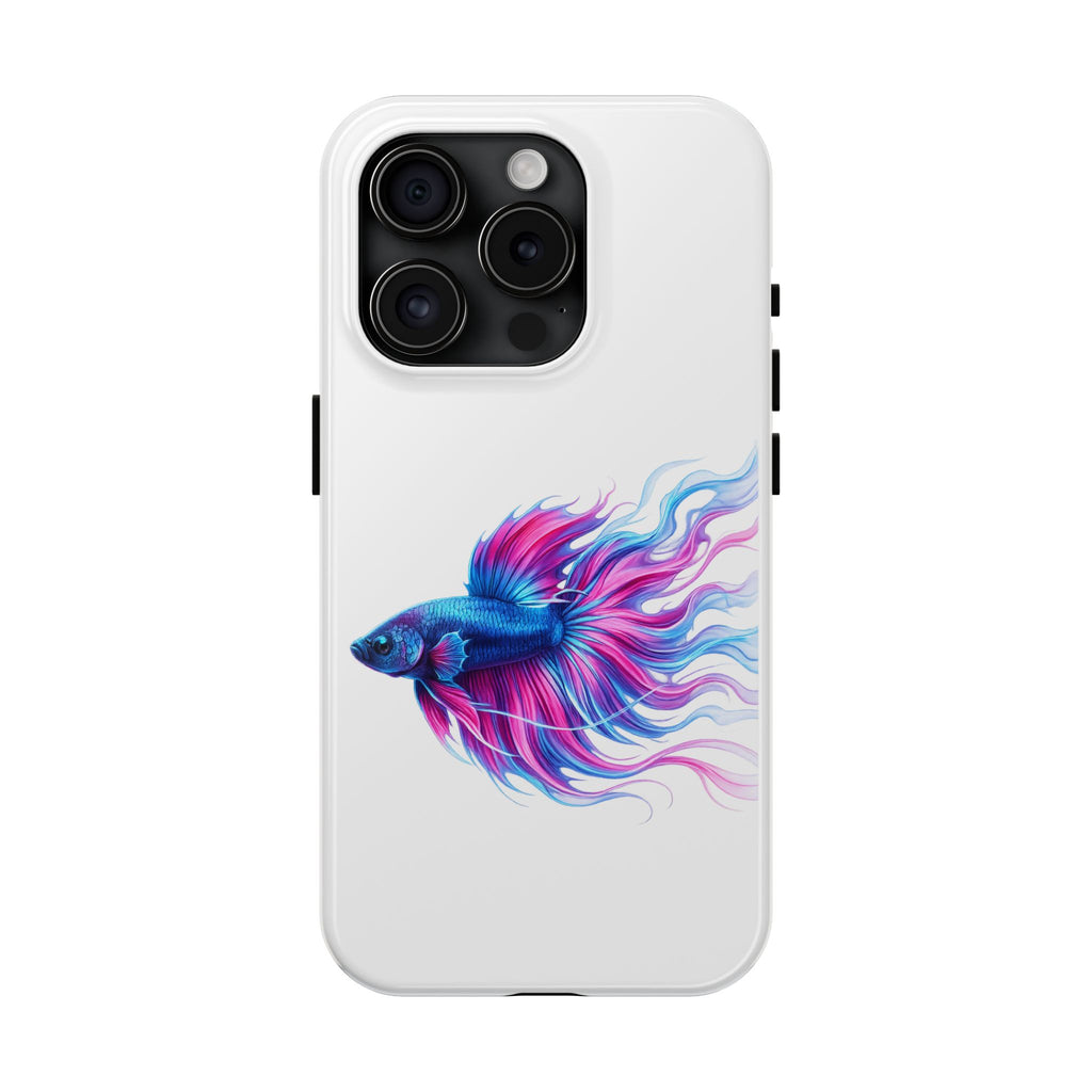 Betta Fish Tough Phone Case — Colorful Blue & Pink Aquarium Art