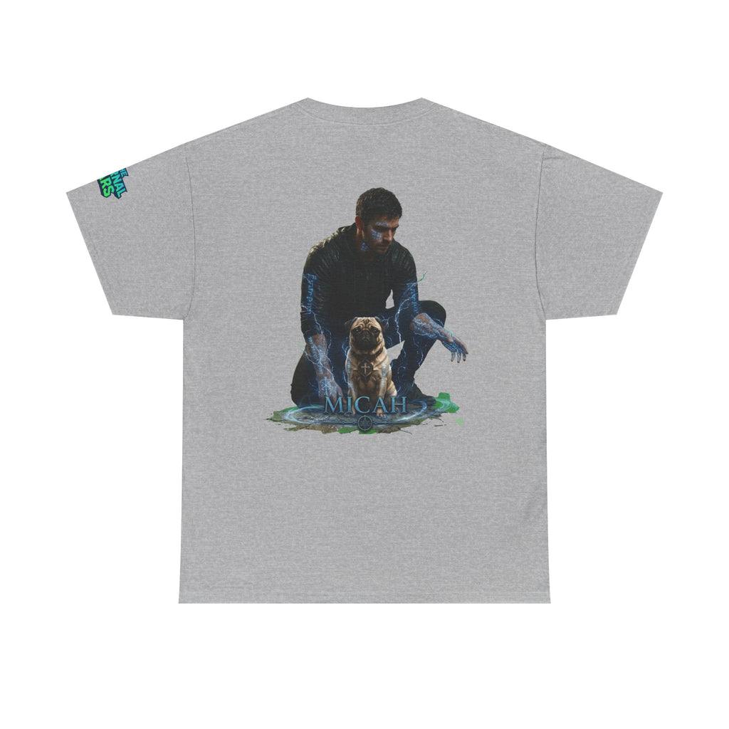 T-Shirt — Nature Warrior Graphic Tee with Man and Dog Illustration