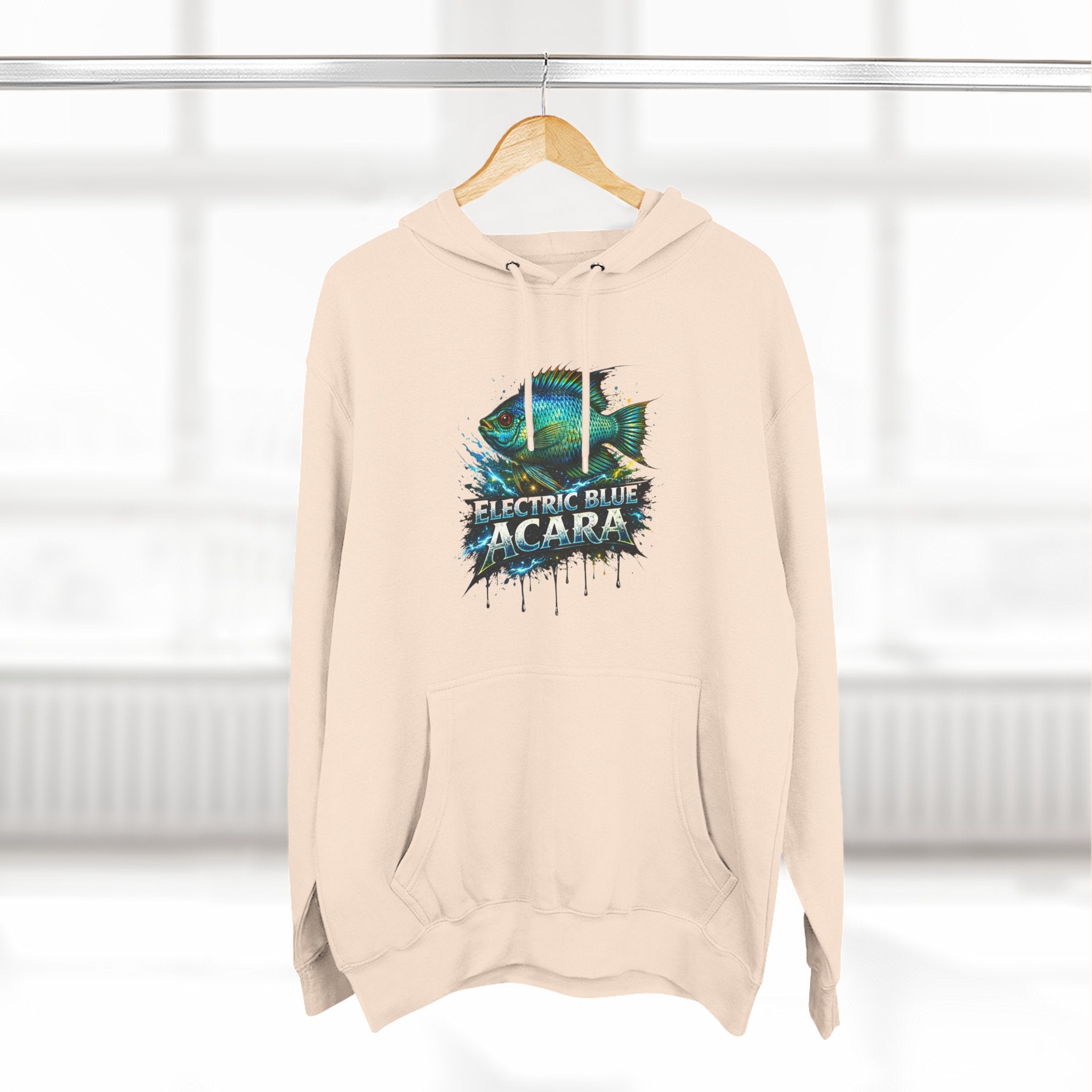 Electric Blue Acara Hoodie — Colorful Aquarium Fish Graphic Fleece Pullover