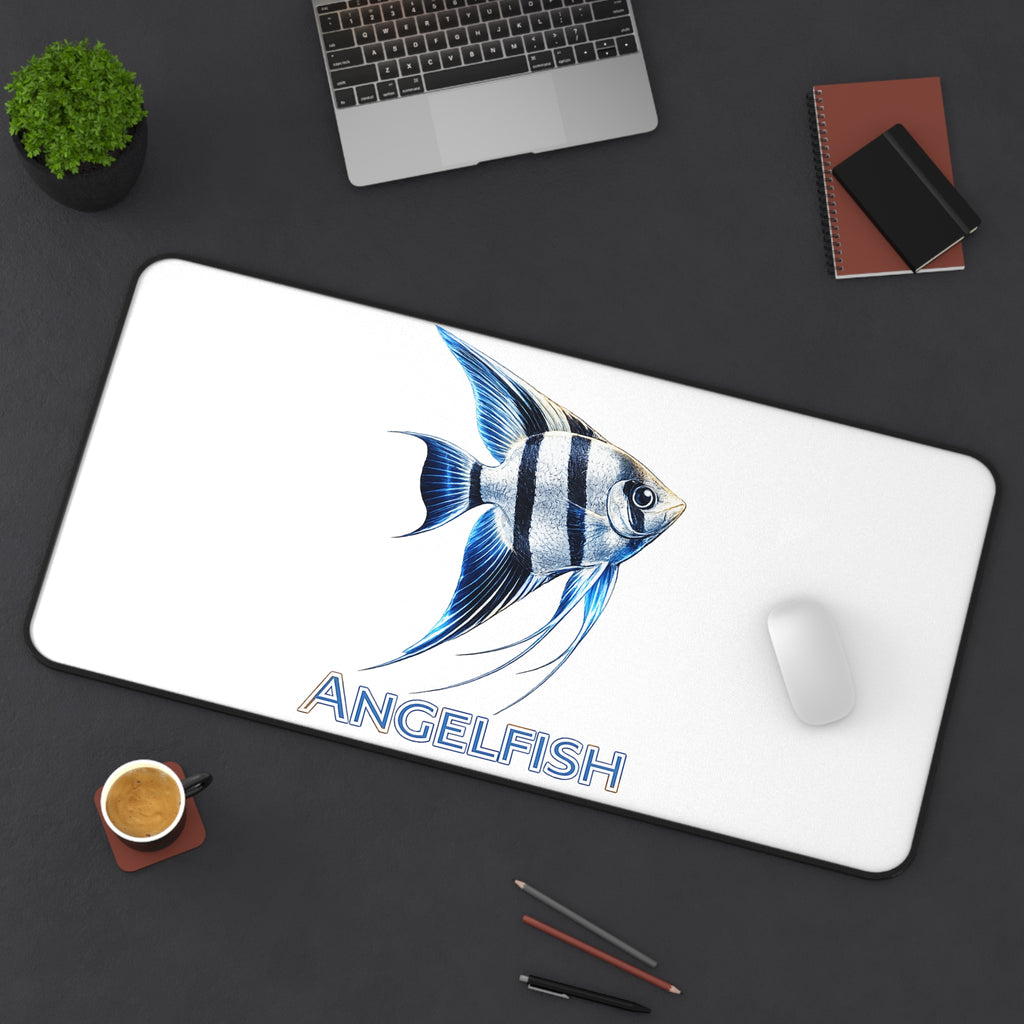 Angelfish Desk Mat — Blue Tropical Fish Mouse Pad for Aquarium Lovers