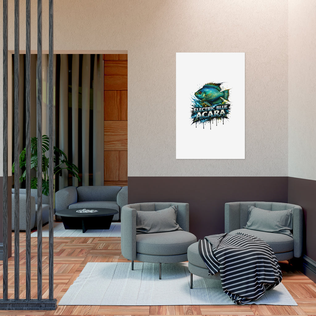 Electric Blue Acara Fish Poster — Vibrant Aquarium Wall Art