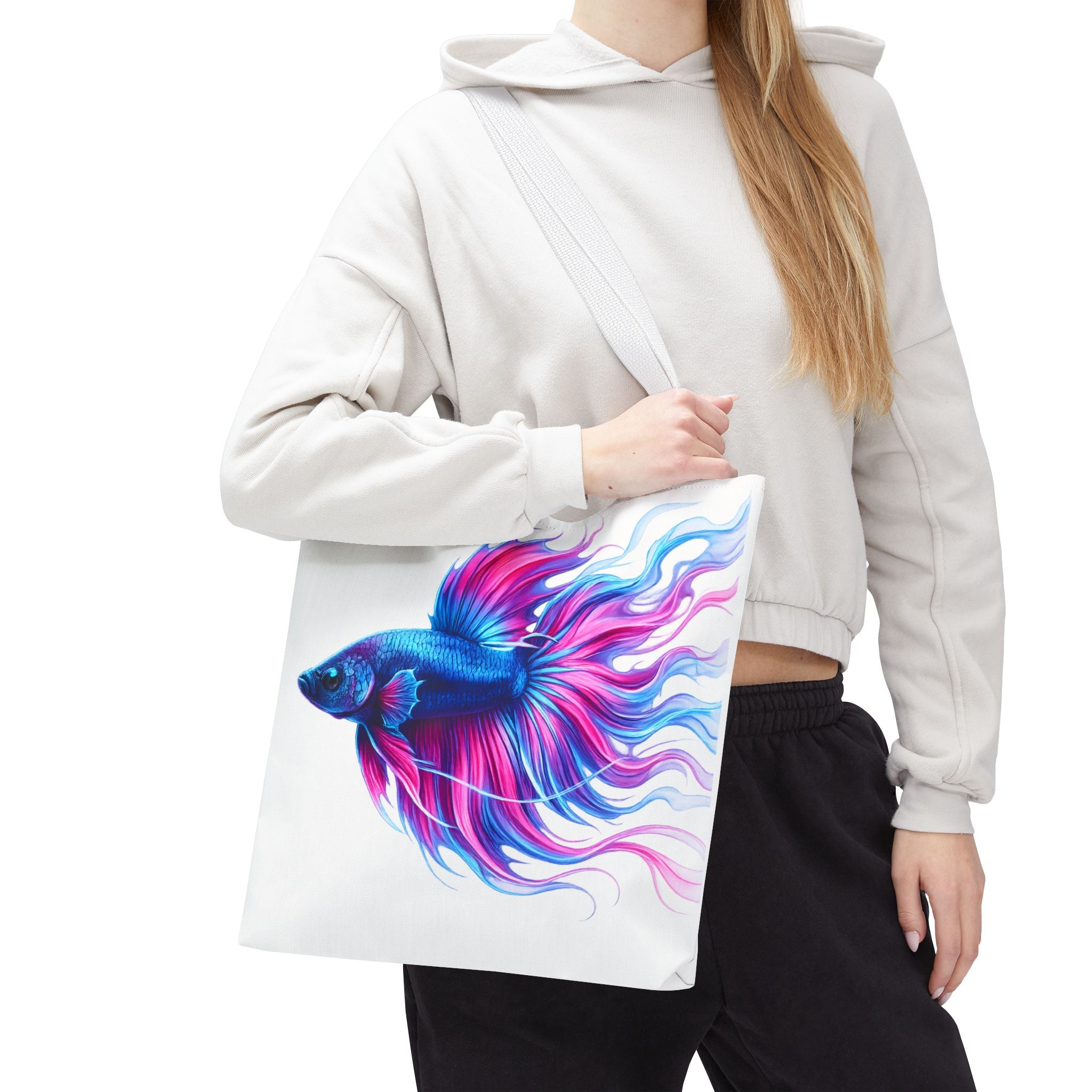 Colorful Betta Fish Tote Bag — Vibrant Blue & Pink Aquatic Art Beach Tote