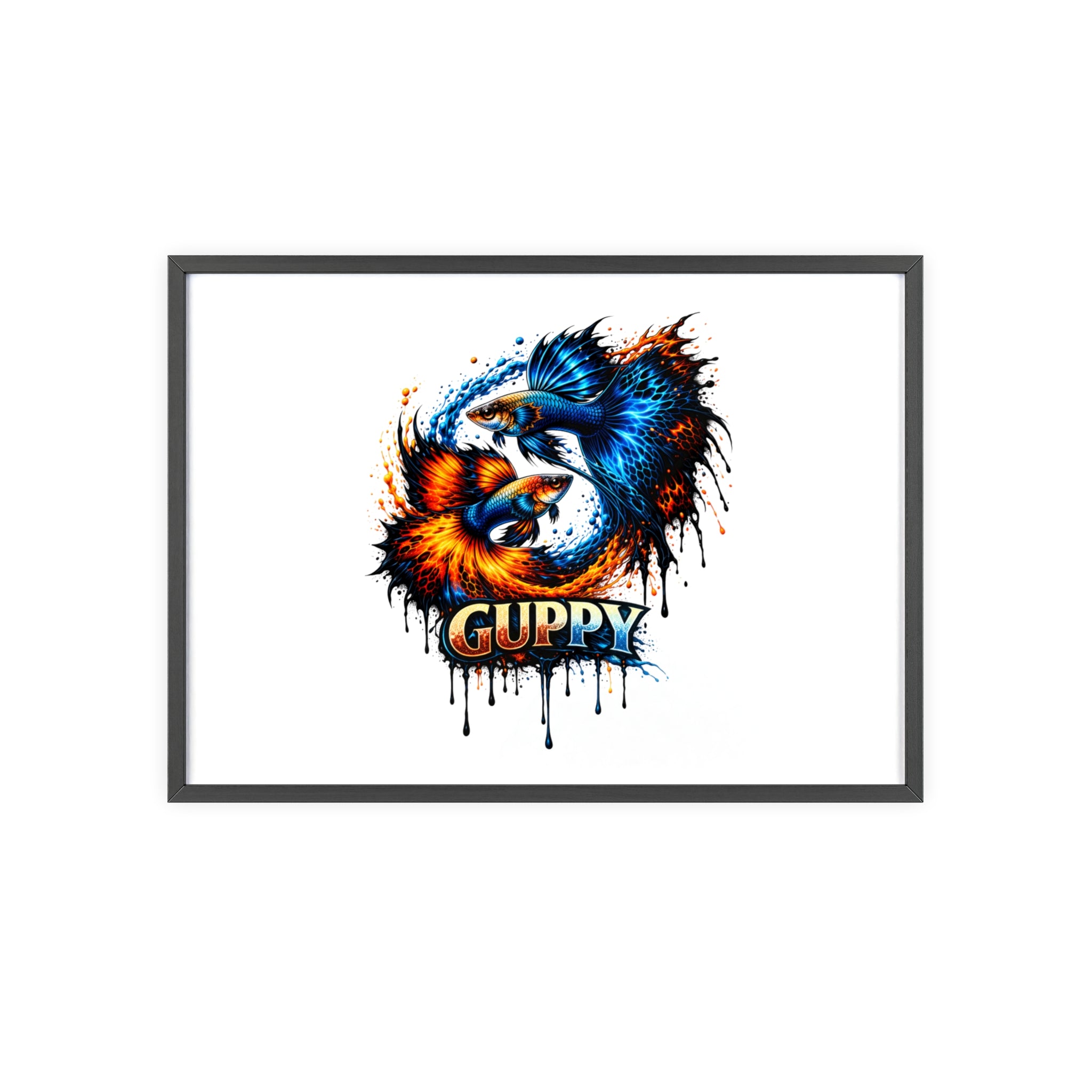Guppy Fish Art Poster with Wooden Frame — Colorful Koi-Style Aquarium Print