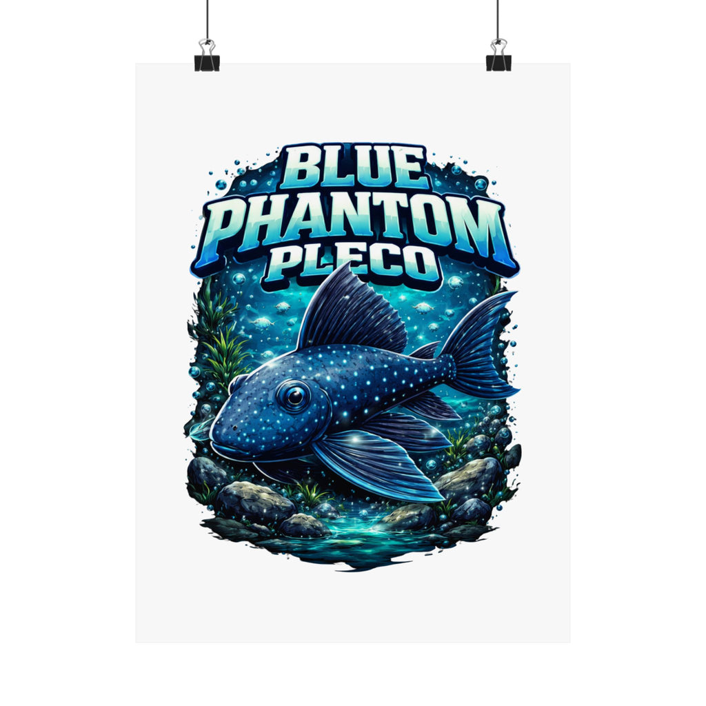 Blue Phantom Pleco Poster — Matte Vertical Aquarium Fish Art Print